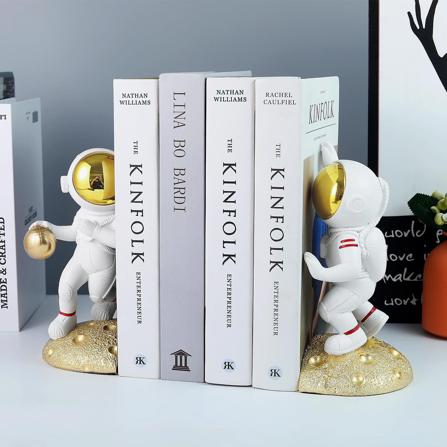 UREYMX Astronaut Bookends Gold Heavy Duty