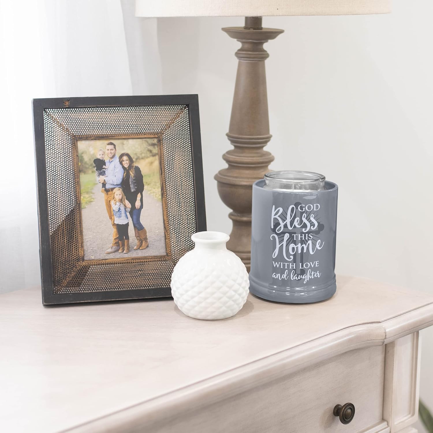 God Bless This Home with Love Grey Stoneware Candle Warmer