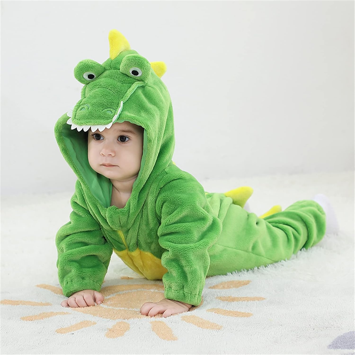 Unisex Baby Flannel Romper with 3D Hood and Cartoon Design