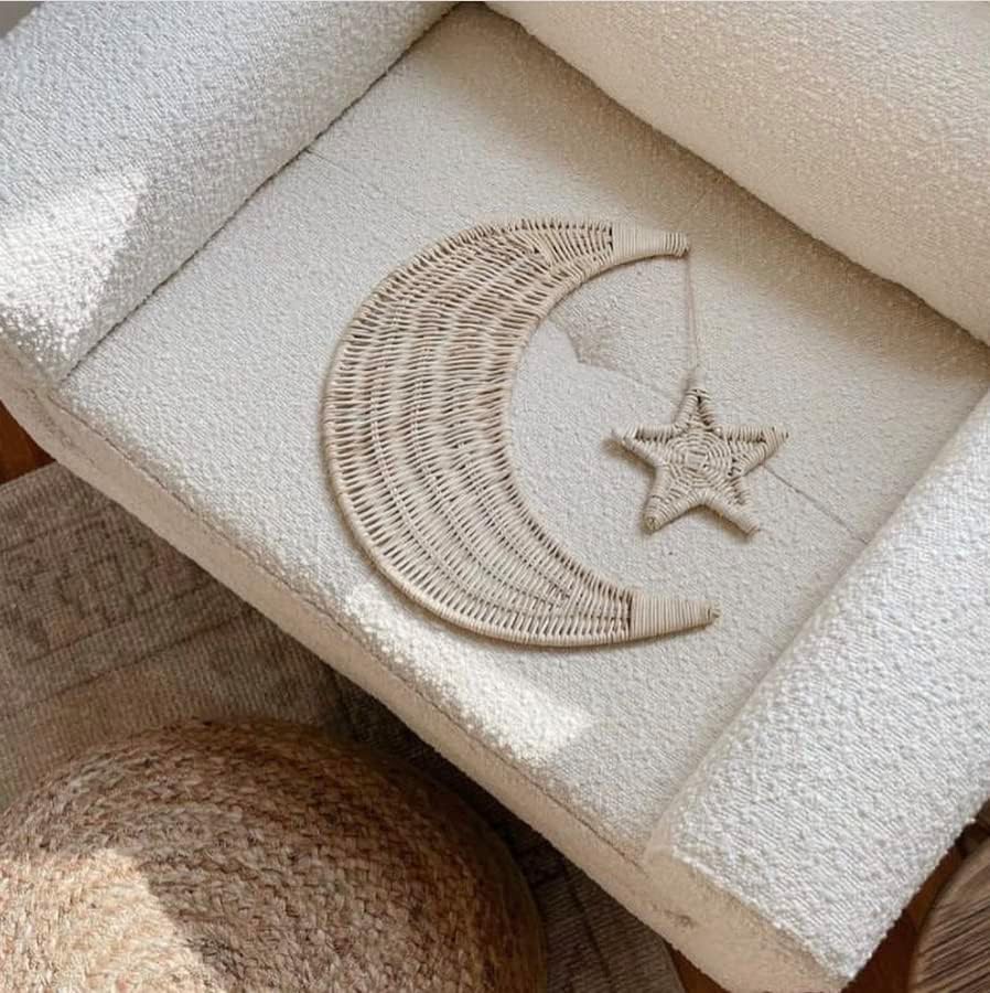Handmade Rattan Moon Wall Decor with Stars