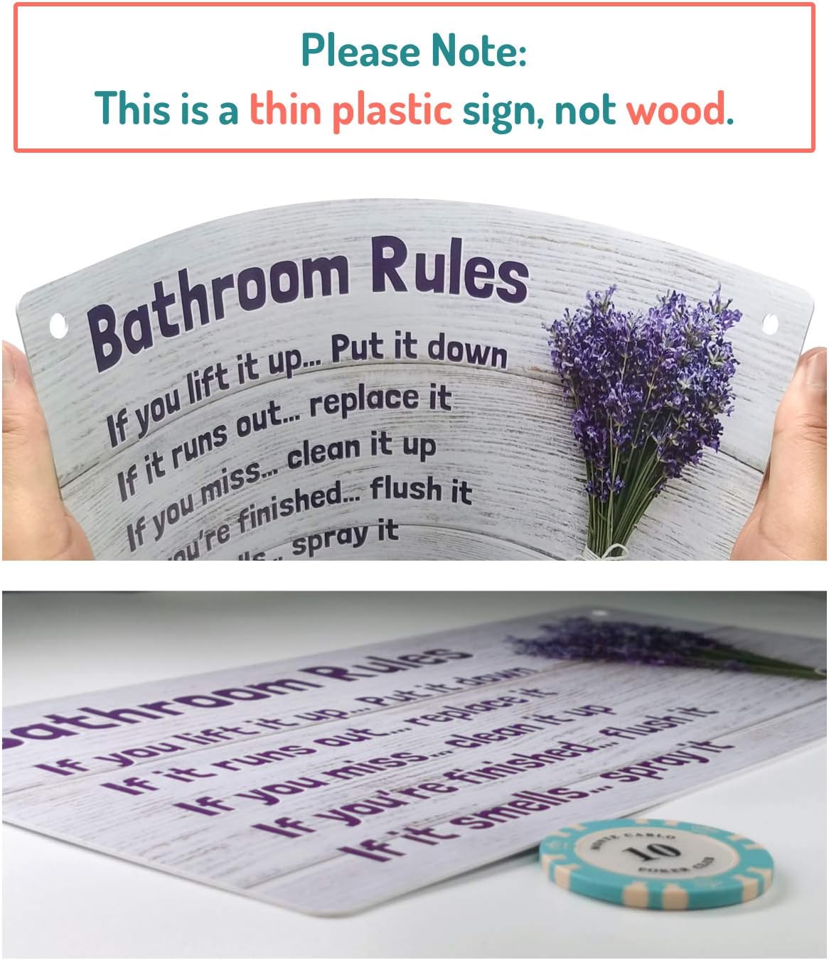 Fun-Plus Lavender Purple Bathroom Rule Sign Decor 1
