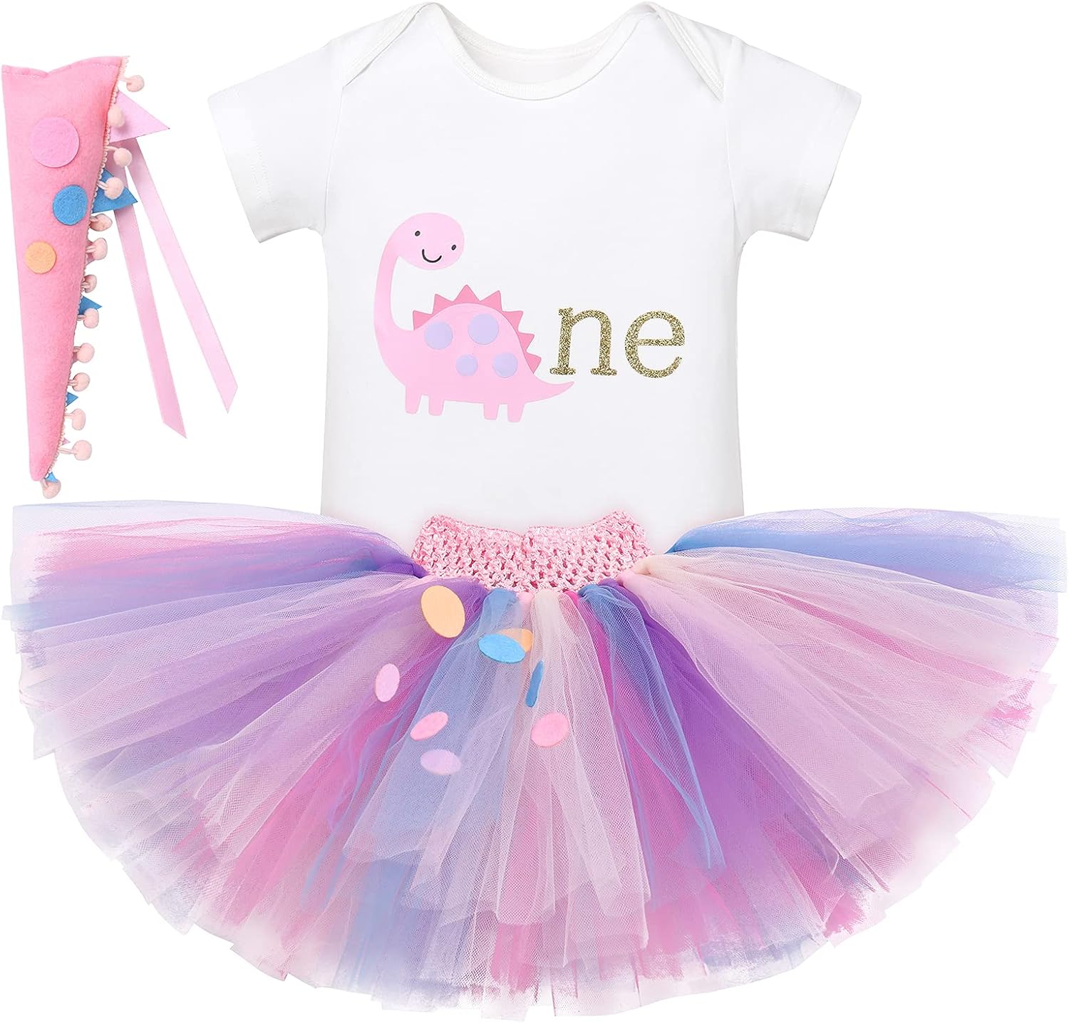 IMEKIS 1st Birthday Romper Tutu Dog Ears Hair Clips Set