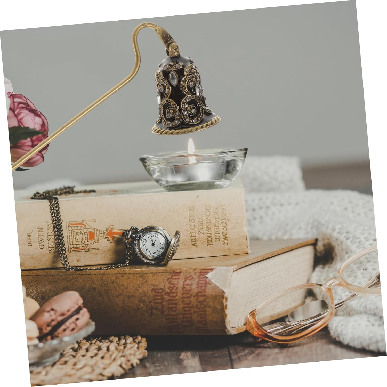 Gatuida Metal Candle Snuffer with Rhinestone Flower Design