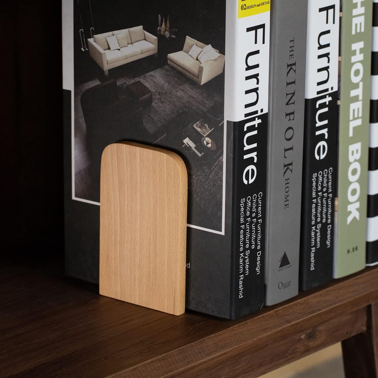 Muso Wood Book Ends for Shelves - Heavy Duty Beech Wood Pair