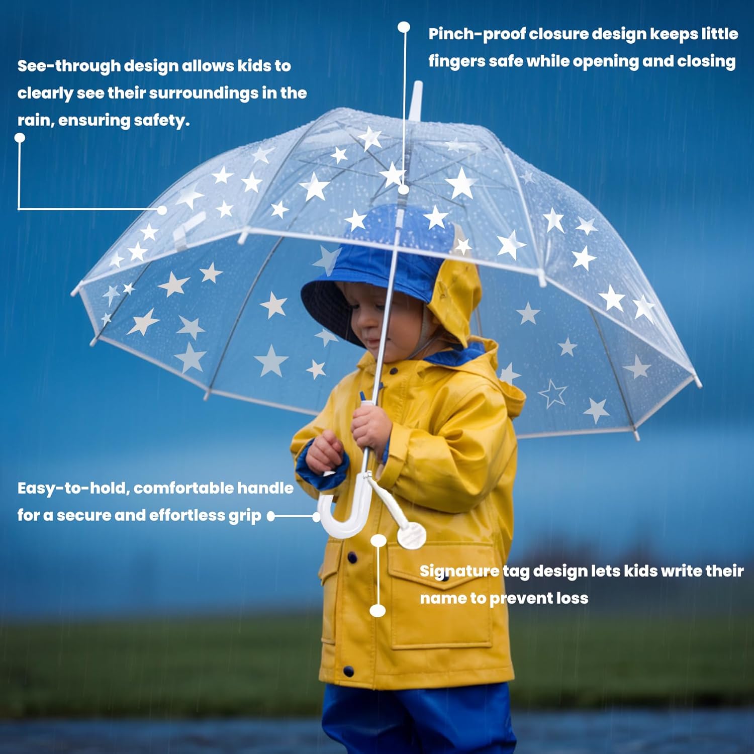 Baraida Kids Clear Dome Bubble Umbrella with Easy Grip Handle