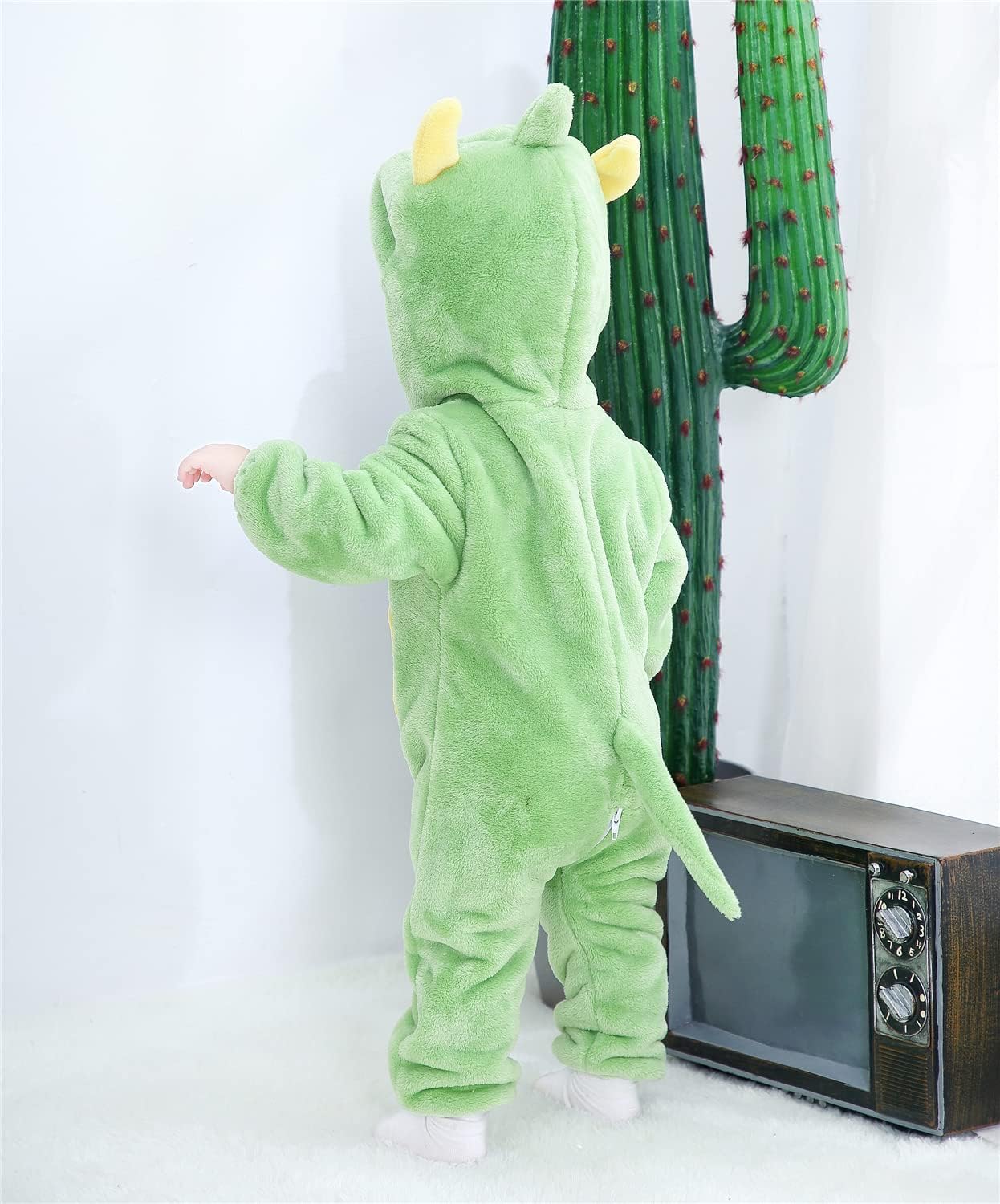 AGQT Christmas Animal Costume Flannel Hooded Romper for Baby 0-36M
