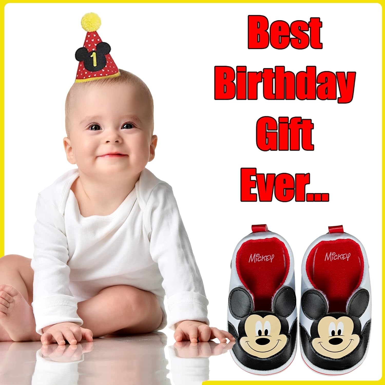Disney Mickey Mouse Infant Shoes - Velcro Closure Size 12-24 Months