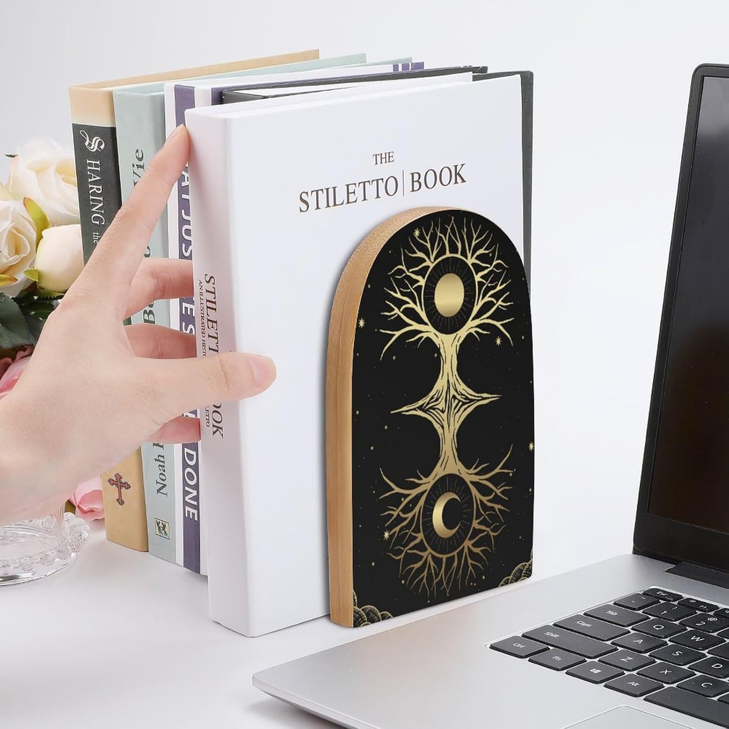 Ruhho Tree-Life-Sun-Moon Decorative Bookends 1 Pair
