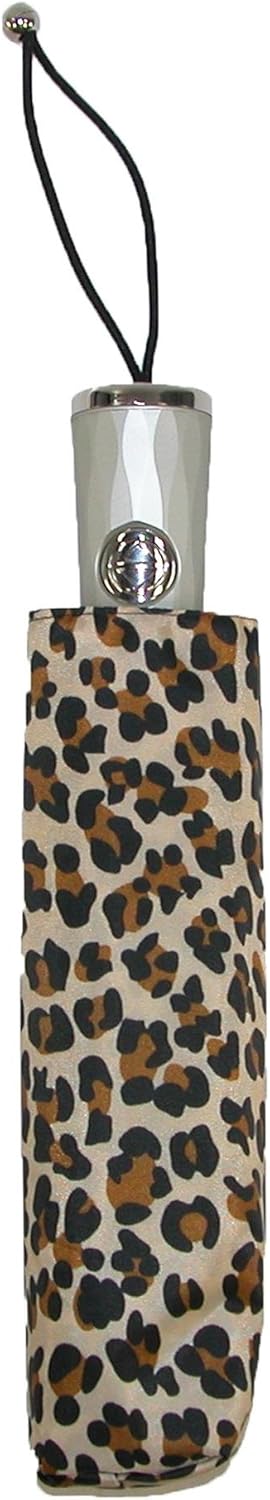 Totes Automatic Foldable Water-Resistant Umbrella with Sun Protection Leopard Spot