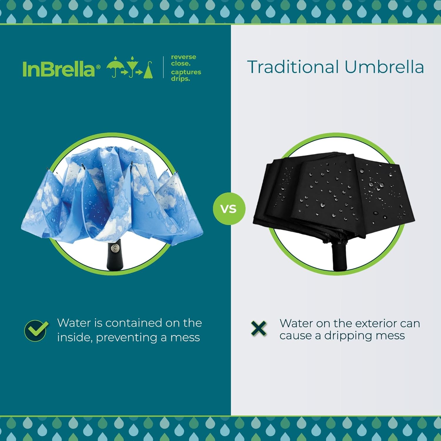Totes Reverse Close Folding Inbrella with Auto Open Close Windproof Black