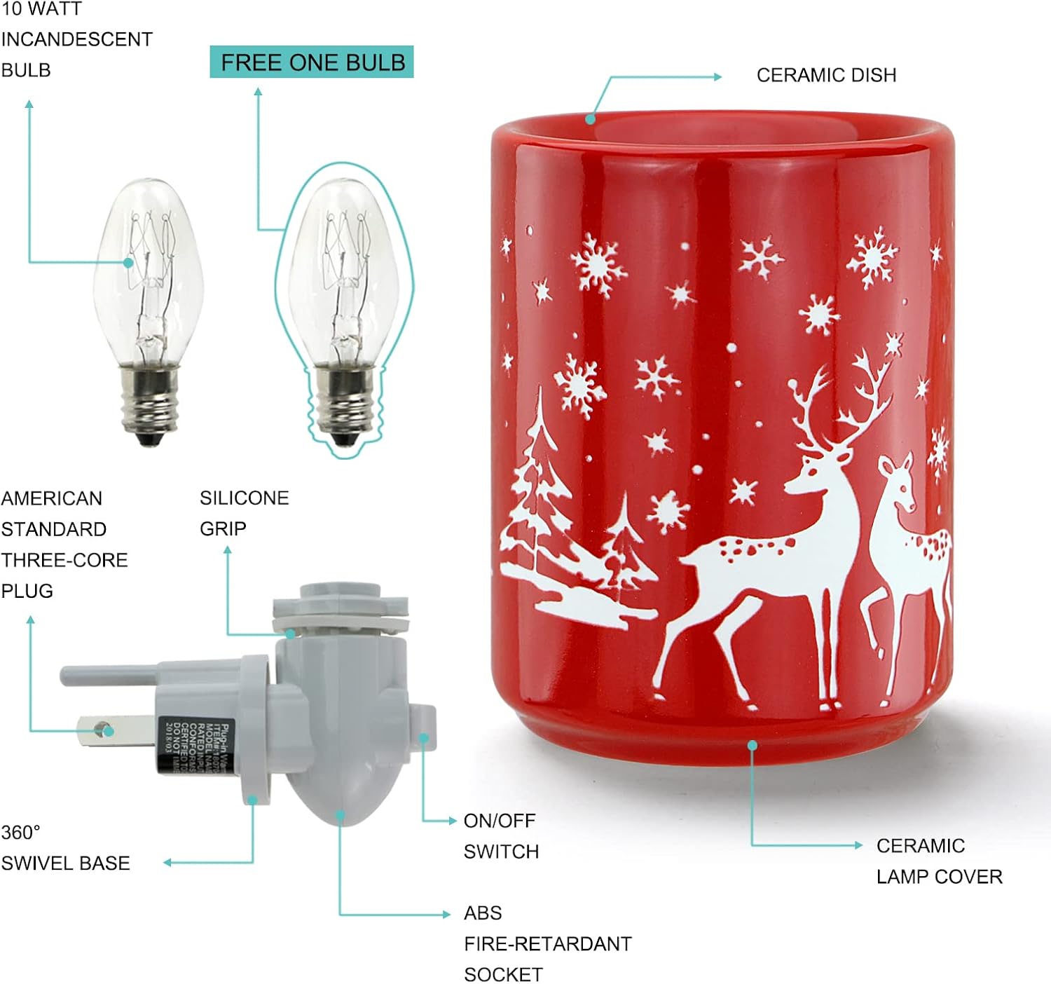 STAR MOON 2 in 1 Fragrance Wax Melter Night Light with Red Reindeer