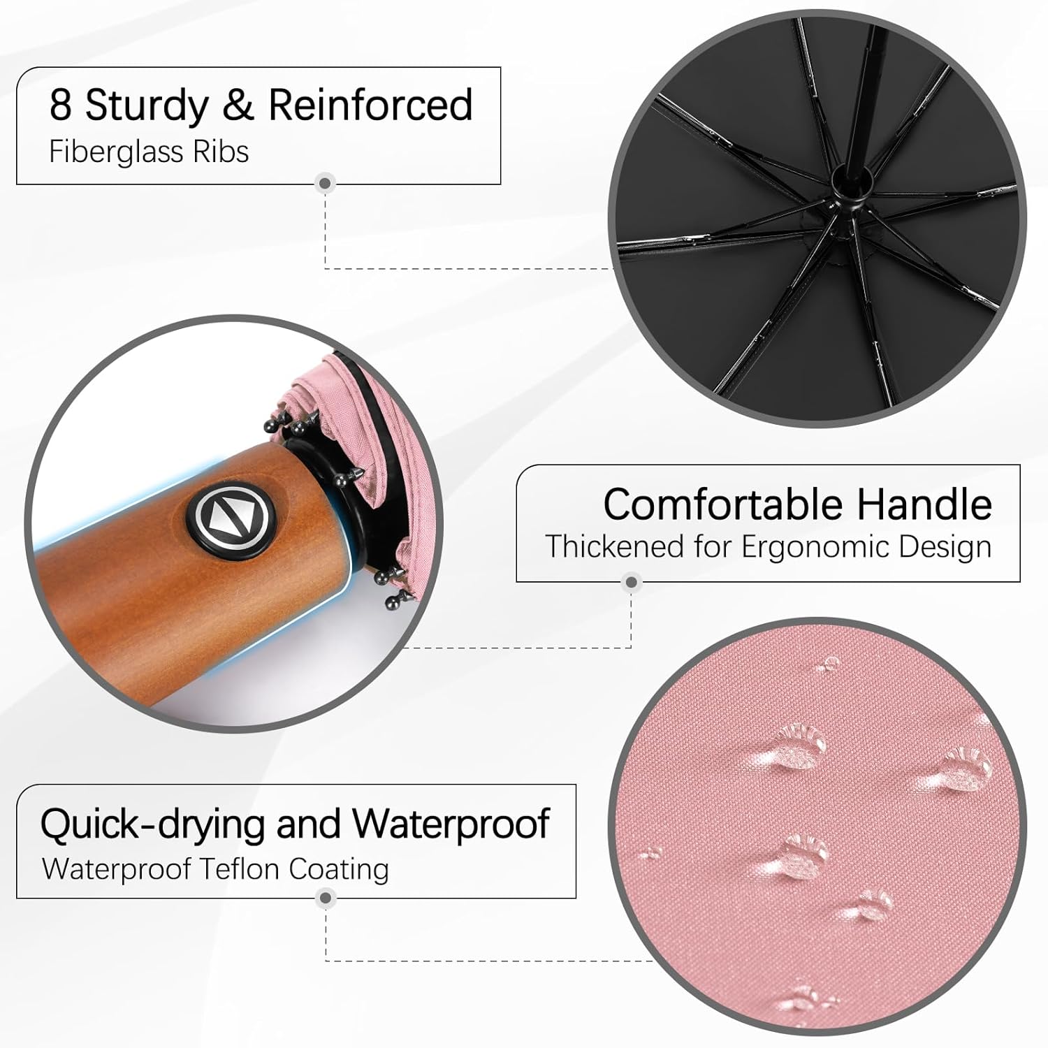 Yoobure Windproof Travel Umbrella with Wooden Handle