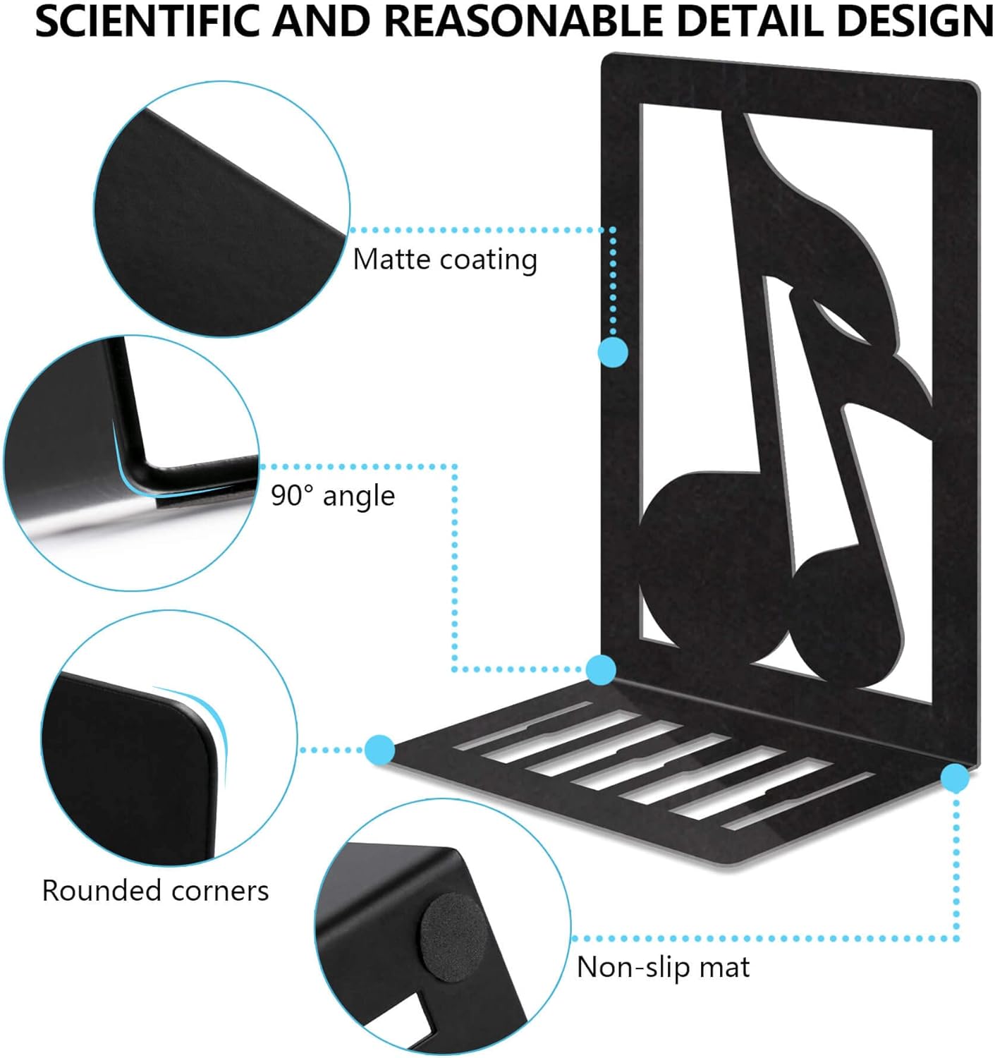JINIHFW Non-Skid Musical Note Bookends for Heavy Books