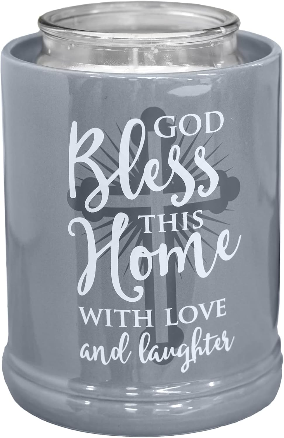 God Bless This Home with Love Grey Stoneware Candle Warmer