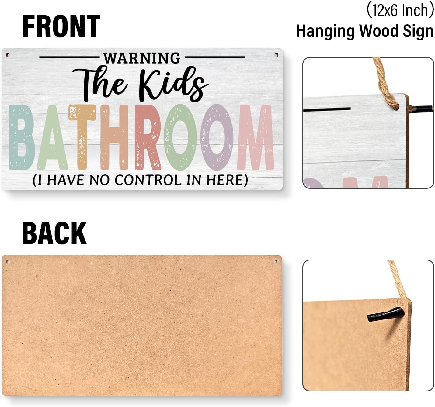 JXREQ Wooden Bathroom Signs 12x6 Inch for Kids