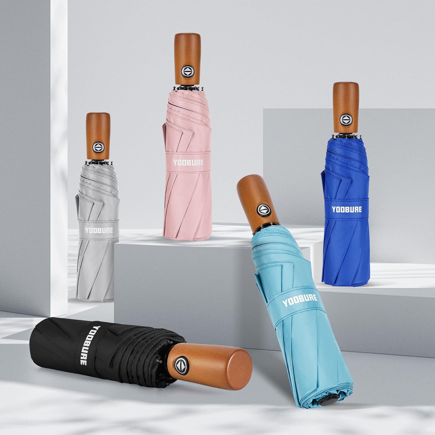 Yoobure Windproof Travel Umbrella with Wooden Handle