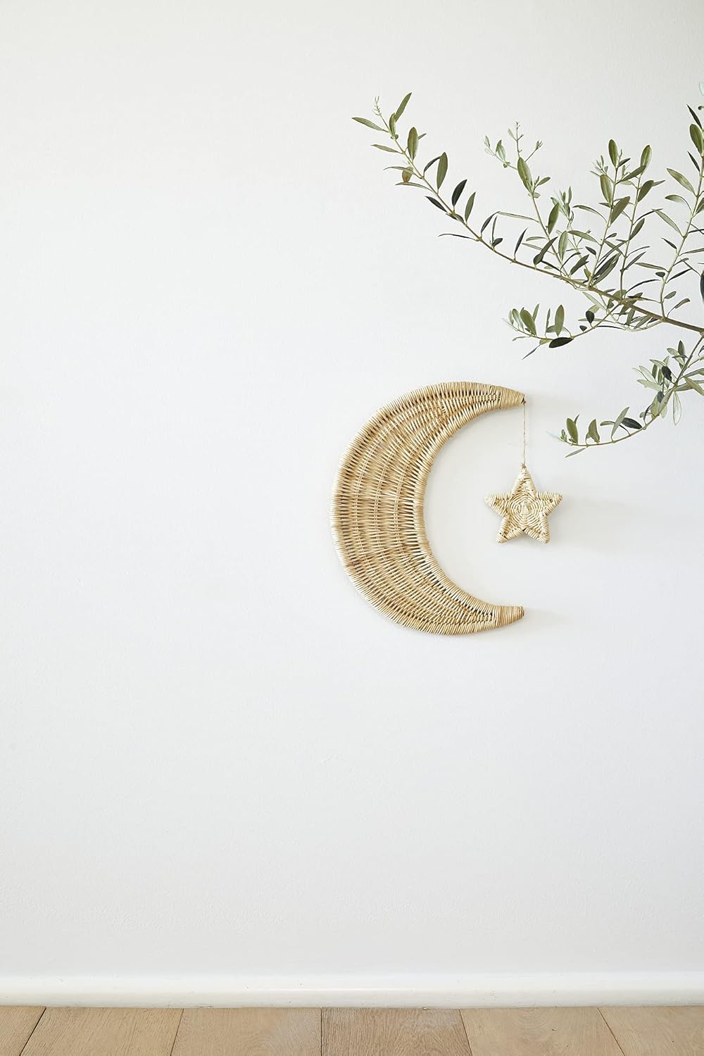 Handmade Rattan Moon Wall Decor with Stars