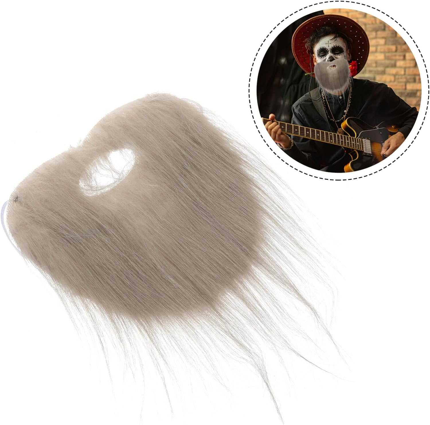 Alipis Grey Fake Beard and Mustache Set for Costume Parties