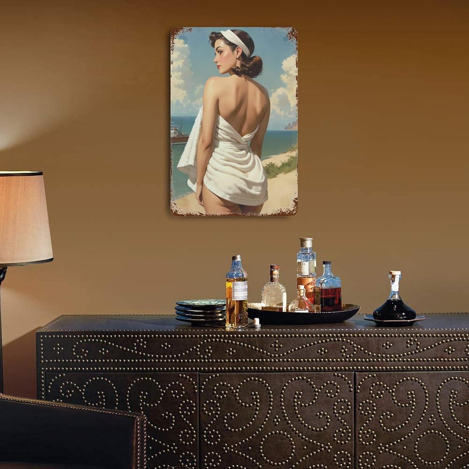 Classic Tin Plate Retro Pinup Girl Wall Art Sign 8x12 Inch