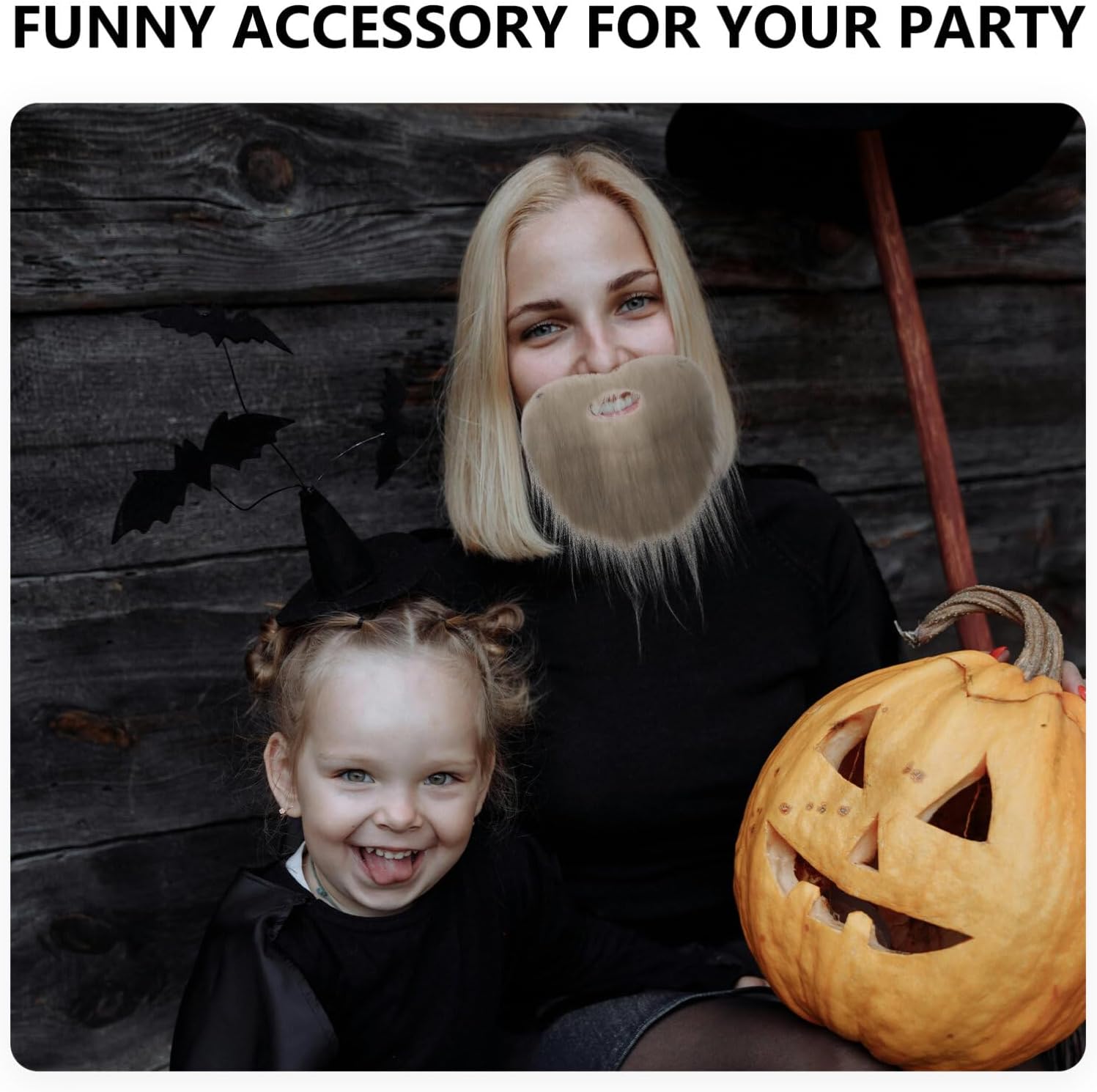 Alipis Grey Fake Beard and Mustache Set for Costume Parties