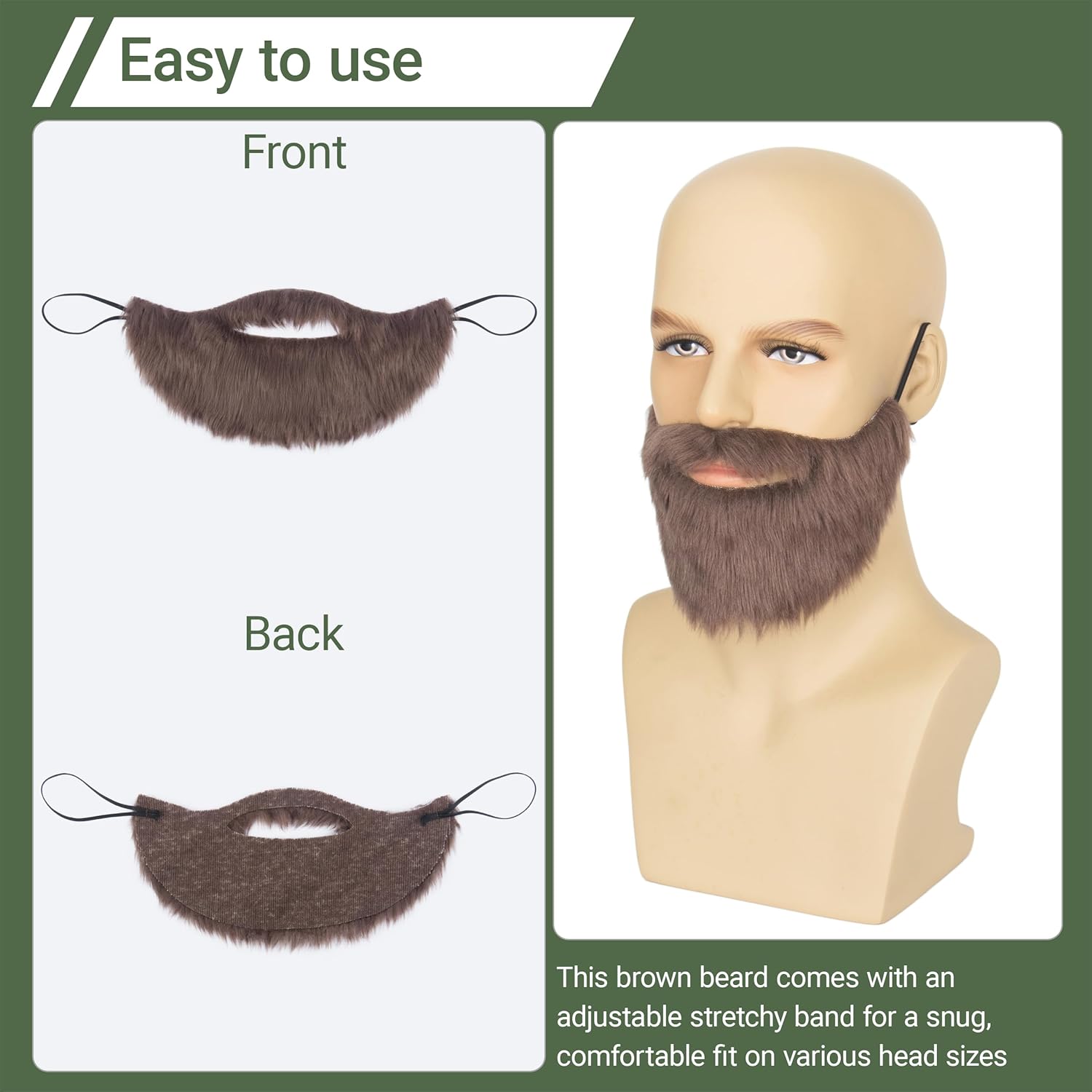 Cosela Fake Brown Beard Mens Mustache Costume Facial Hair Accessory