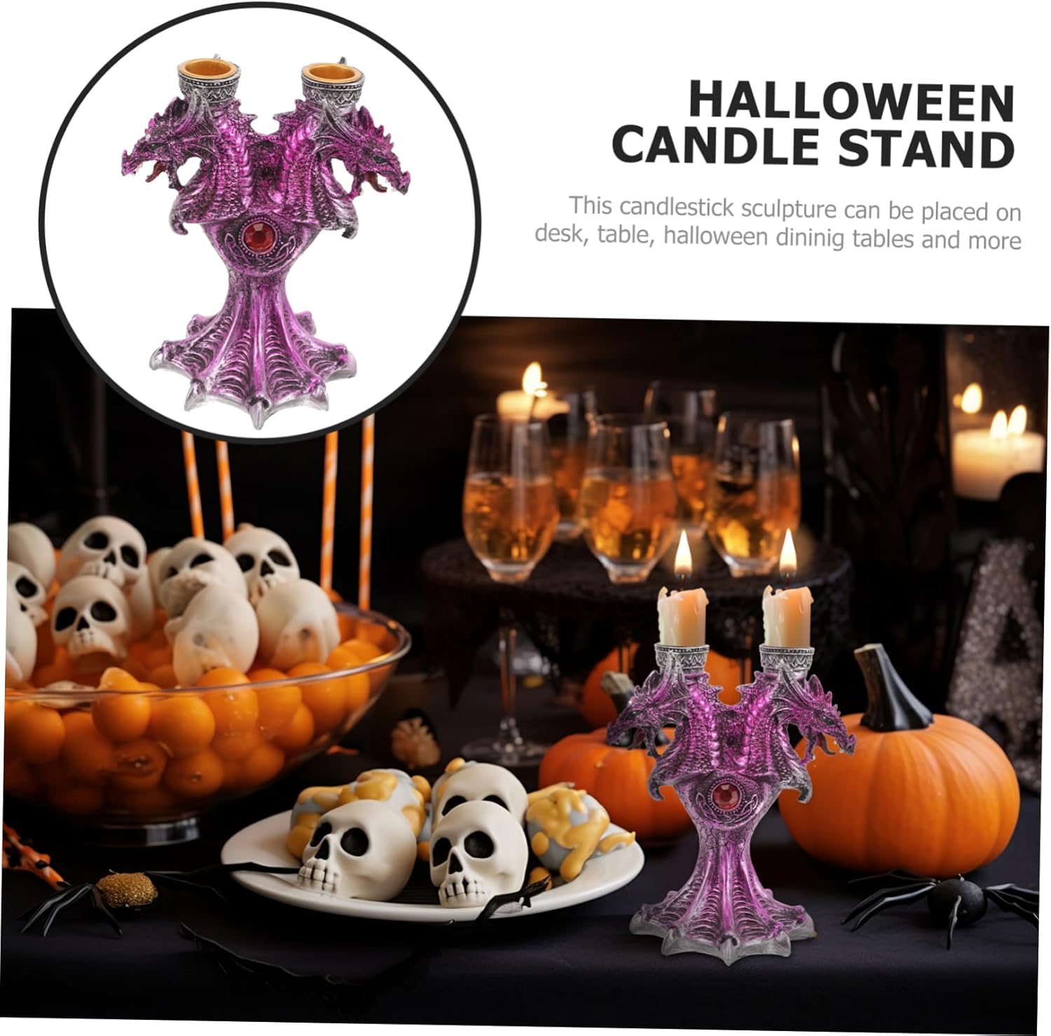 Cabilock Halloween Dragon Candle Holder Resin Reusable