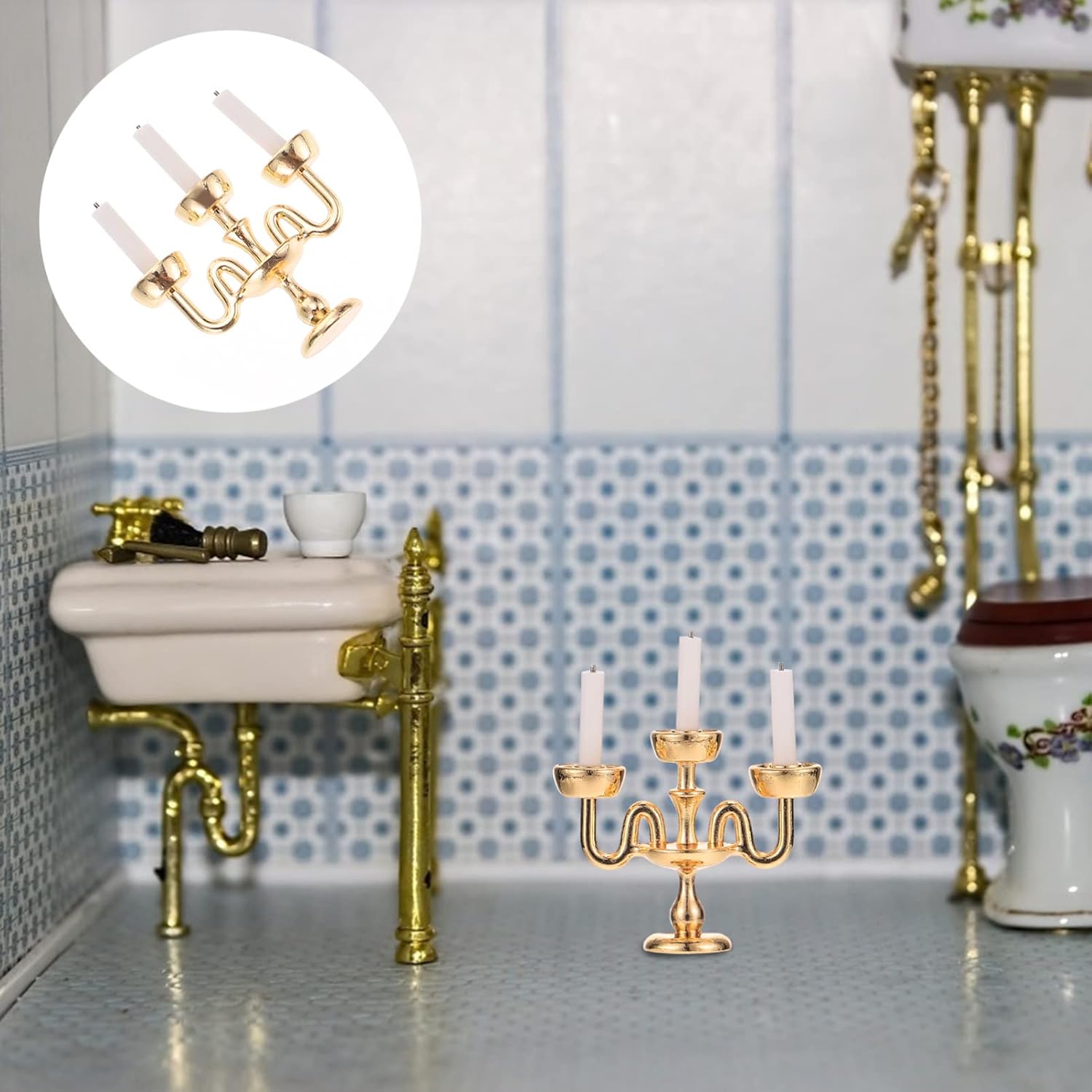 Toyvian 3pcs Miniature Candlestick Holders for Victorian Dollhouse