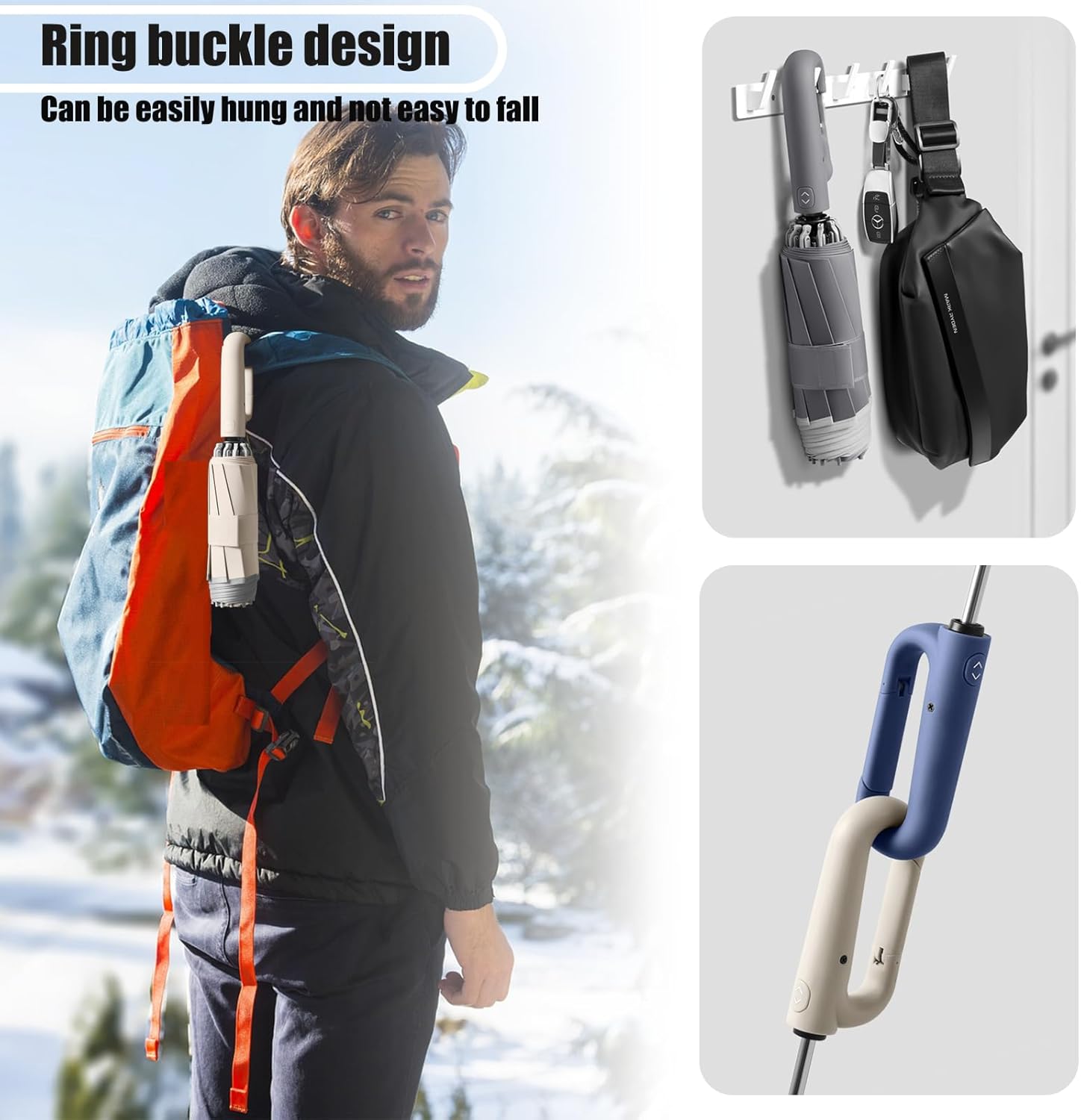 SSFUN Ring Buckle Fully Automatic Umbrella - Windproof and Reflective Safety Black