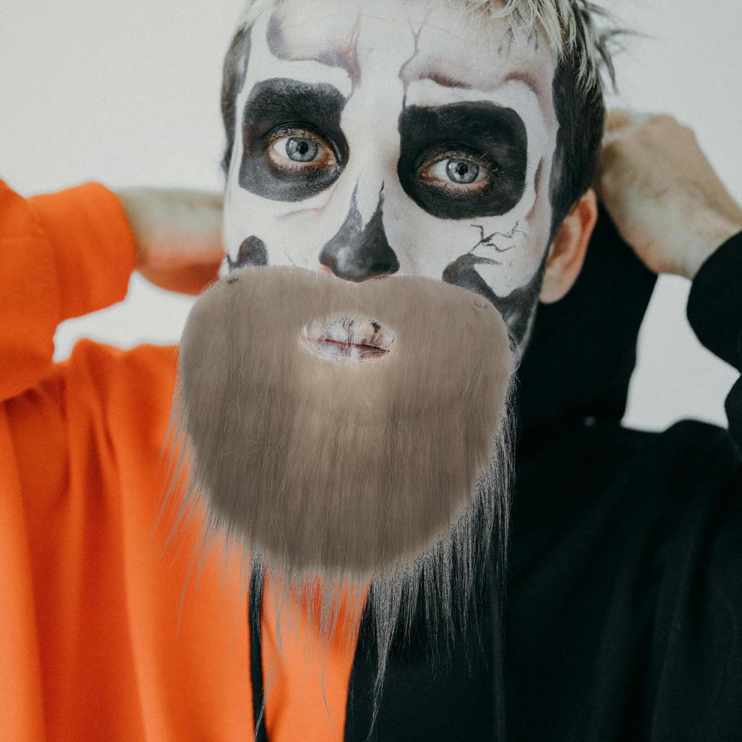 Alipis Grey Fake Beard and Mustache Set for Costume Parties