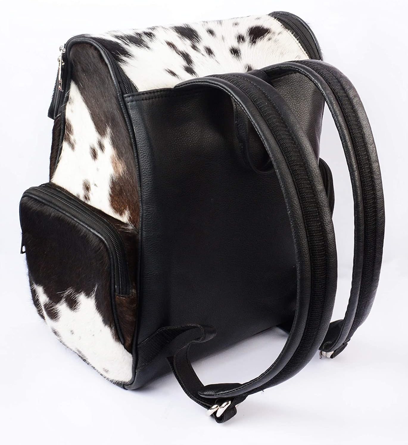 LP-FACON Cowhide Cow Skin Print Western Diaper Backpack Black