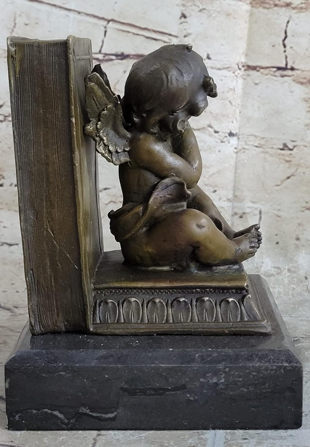 European Bronze Angel Bookend Figurine Handmade Art