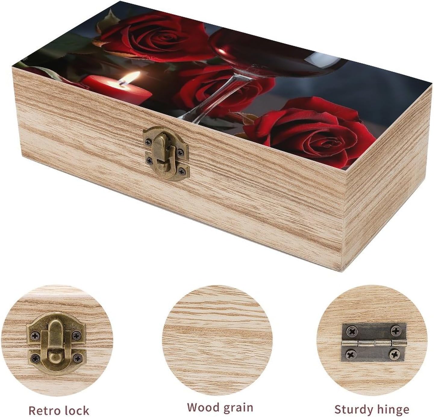 Red Wine Rose And Candle Wooden Storage Box 1