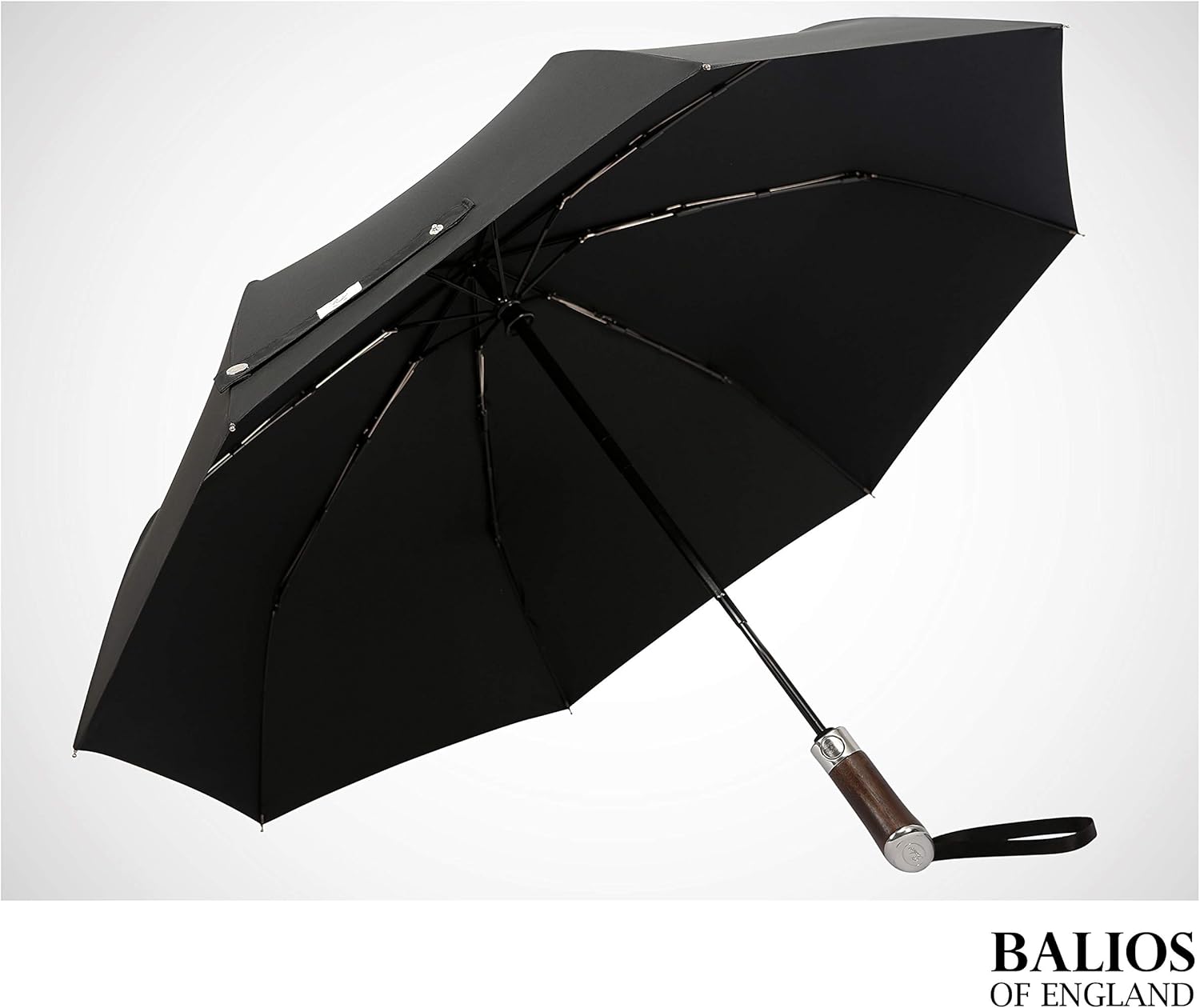 Balios Travel Umbrella Golden Hardwood Handle Auto Open Close 1