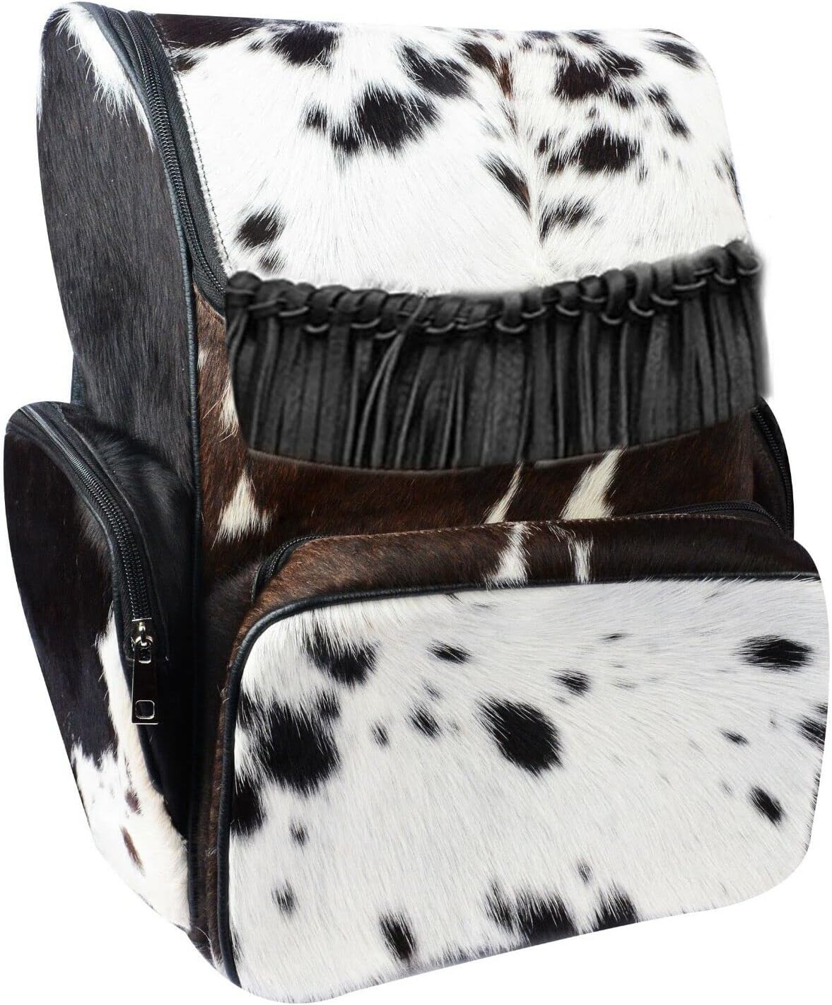 LP-FACON Cowhide Cow Skin Print Western Diaper Backpack Black