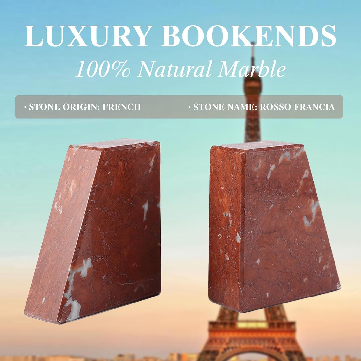 Koville Red Marble Bookends for Heavy Books