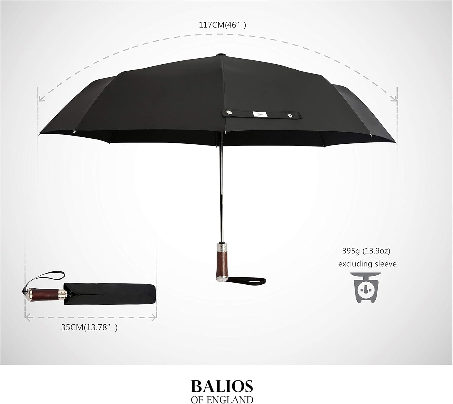 Balios Travel Umbrella Golden Hardwood Handle Auto Open Close 1