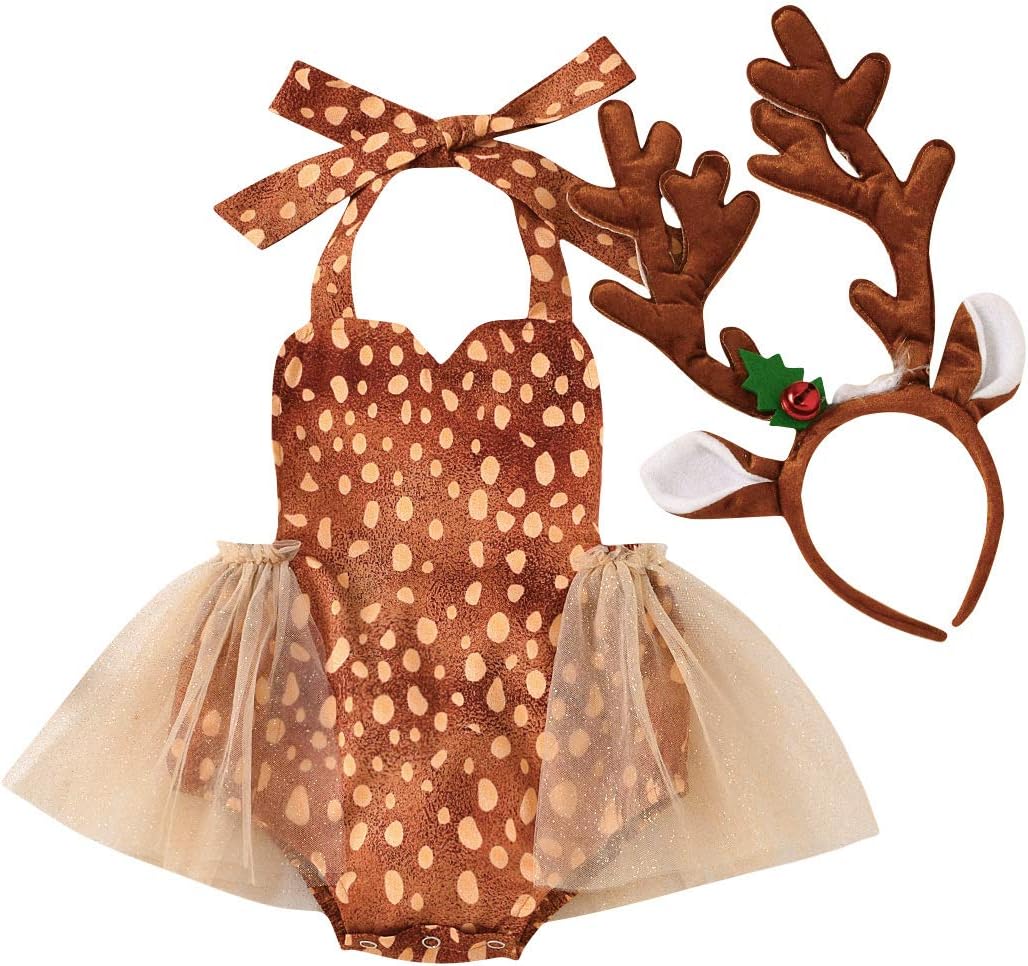 Newborn Baby Girl Christmas Costume With Reindeer Hairband