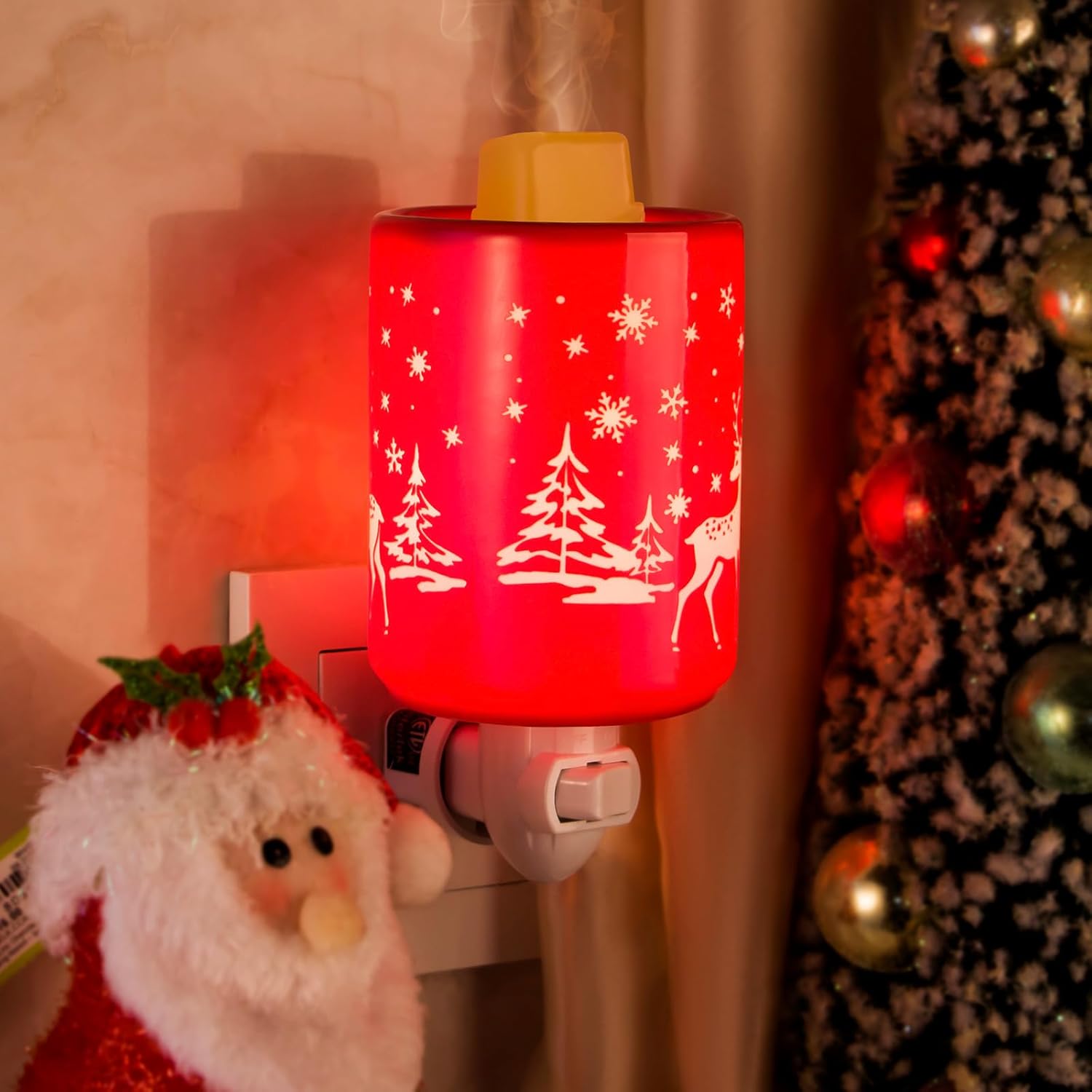 STAR MOON 2 in 1 Fragrance Wax Melter Night Light with Red Reindeer