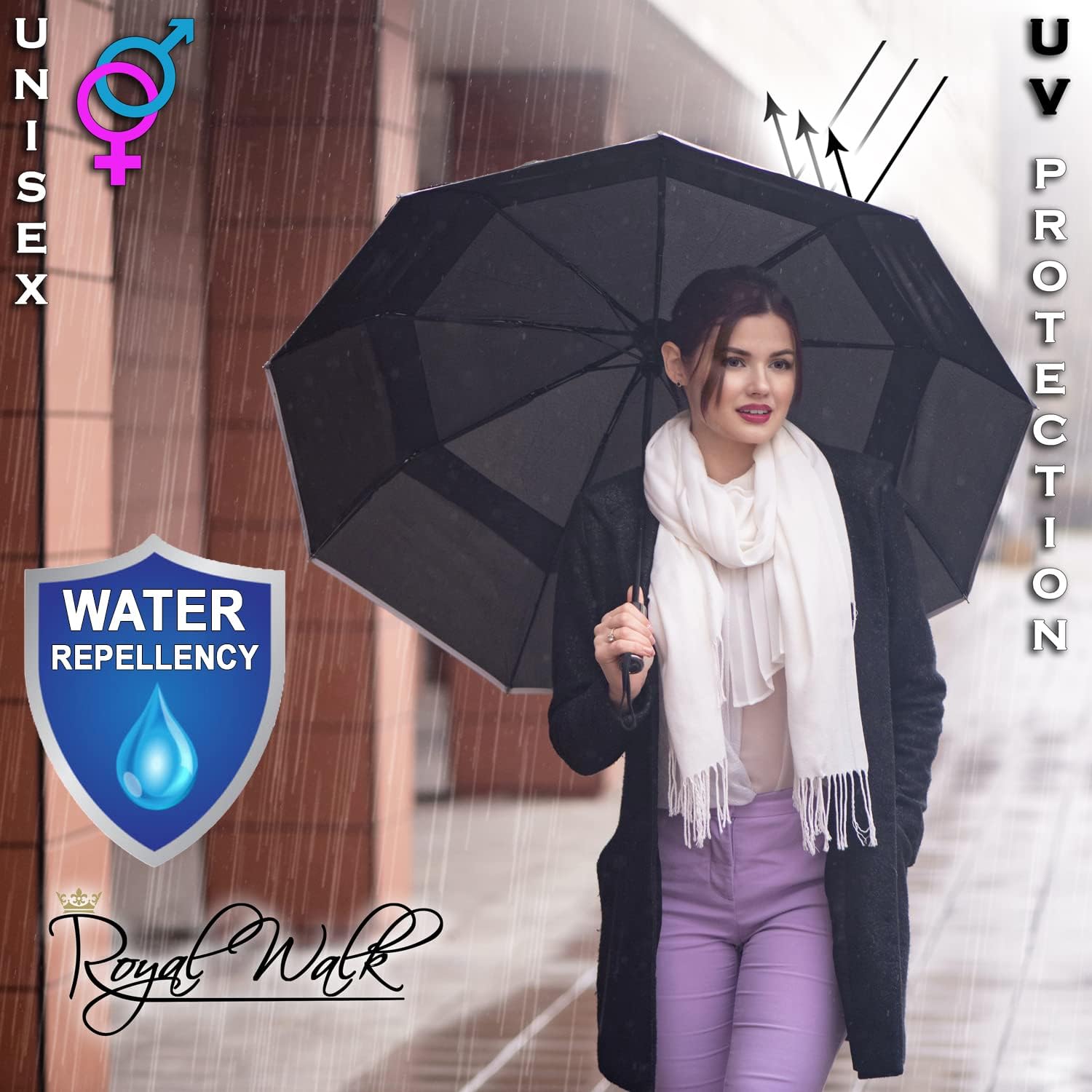 Royal Walk Windproof Folding Travel Umbrella with Real Wood Handle 1