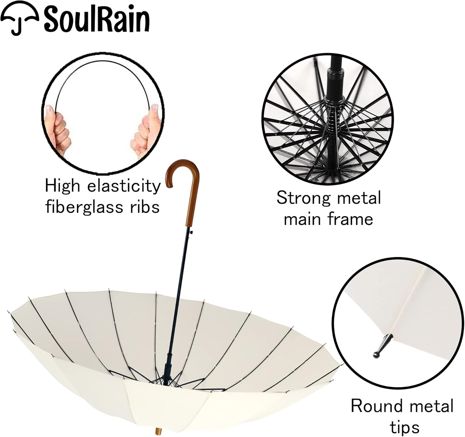 SoulRain 48 Auto Open Stick Umbrella with Classic Wood Handle