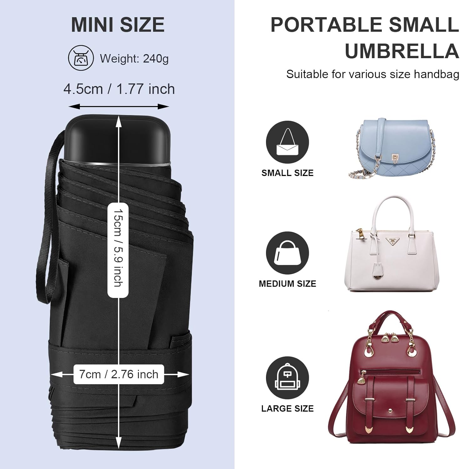 LEAGERA Compact Travel Umbrella with Case - Mini Umbrella for Purse