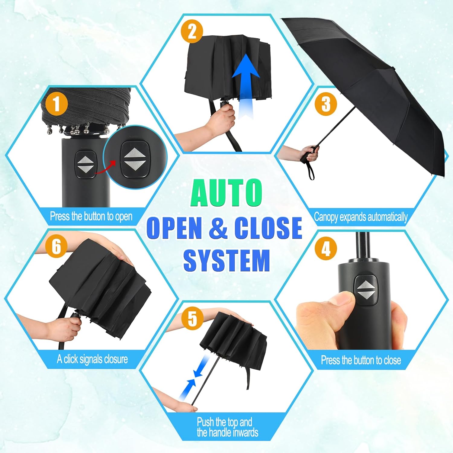 GAOYAING 46 Inch Automatic Folding Umbrella with Sleeve Black