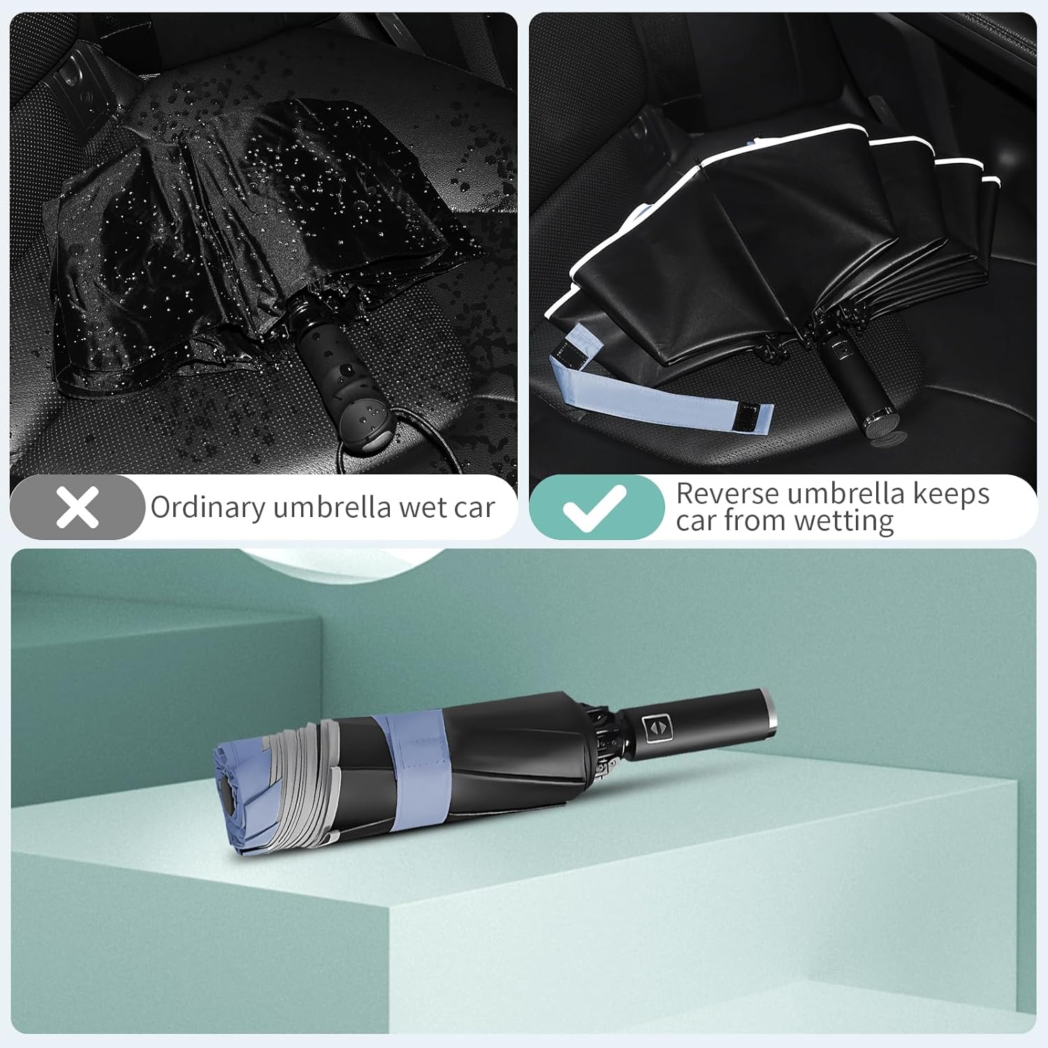 Yoobure Inverted Travel Umbrella 464 Windproof Lightweight Folding with UV Protection