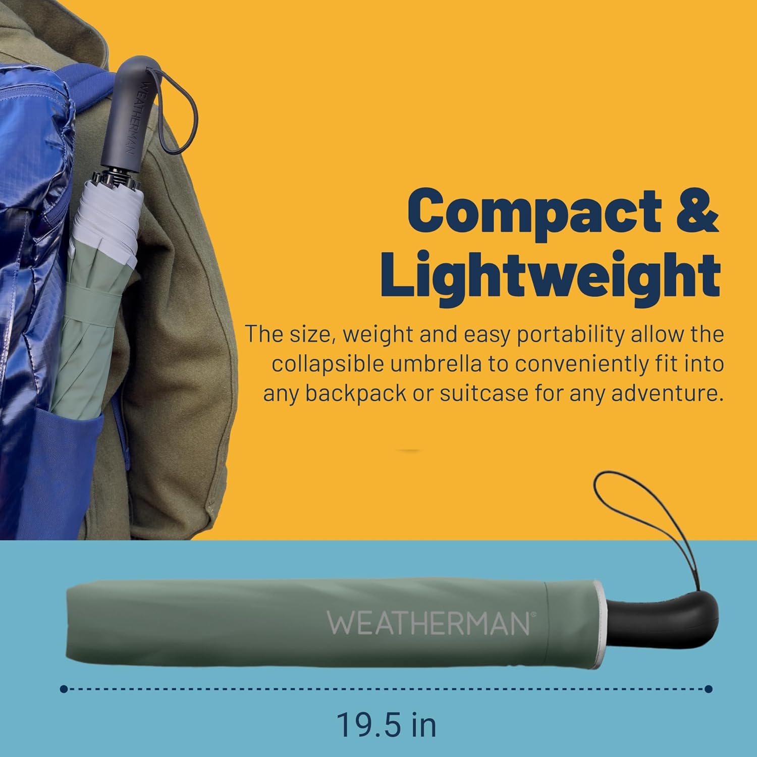 Weatherman Collapsible Windproof Travel Umbrella - 55 MPH Resistant Navy Blue
