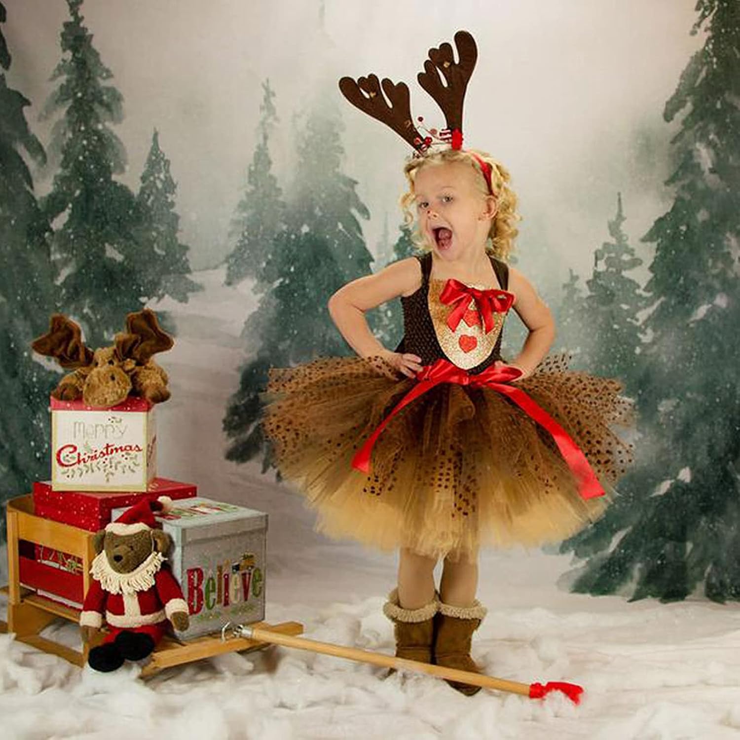 ODIZLI Toddler Santa Reindeer Christmas Costume with Headband