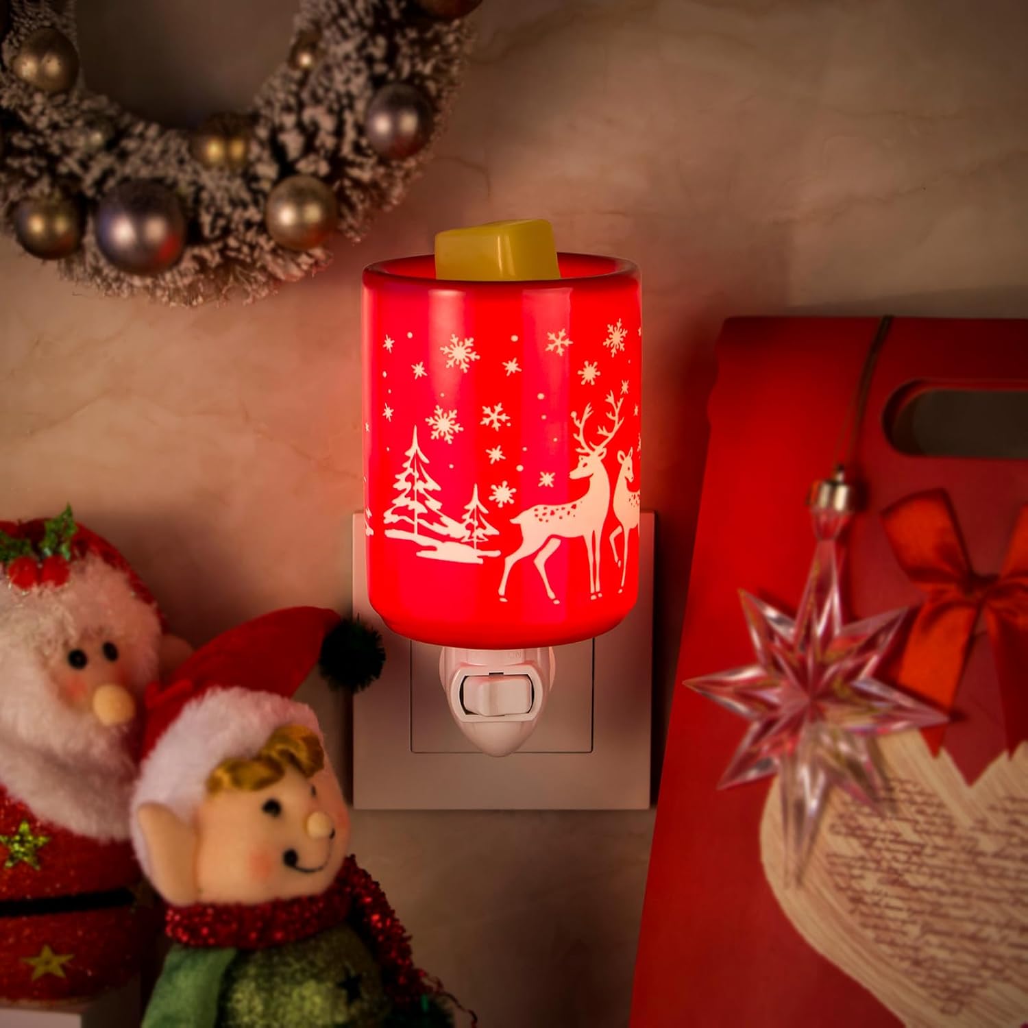 STAR MOON 2 in 1 Fragrance Wax Melter Night Light with Red Reindeer