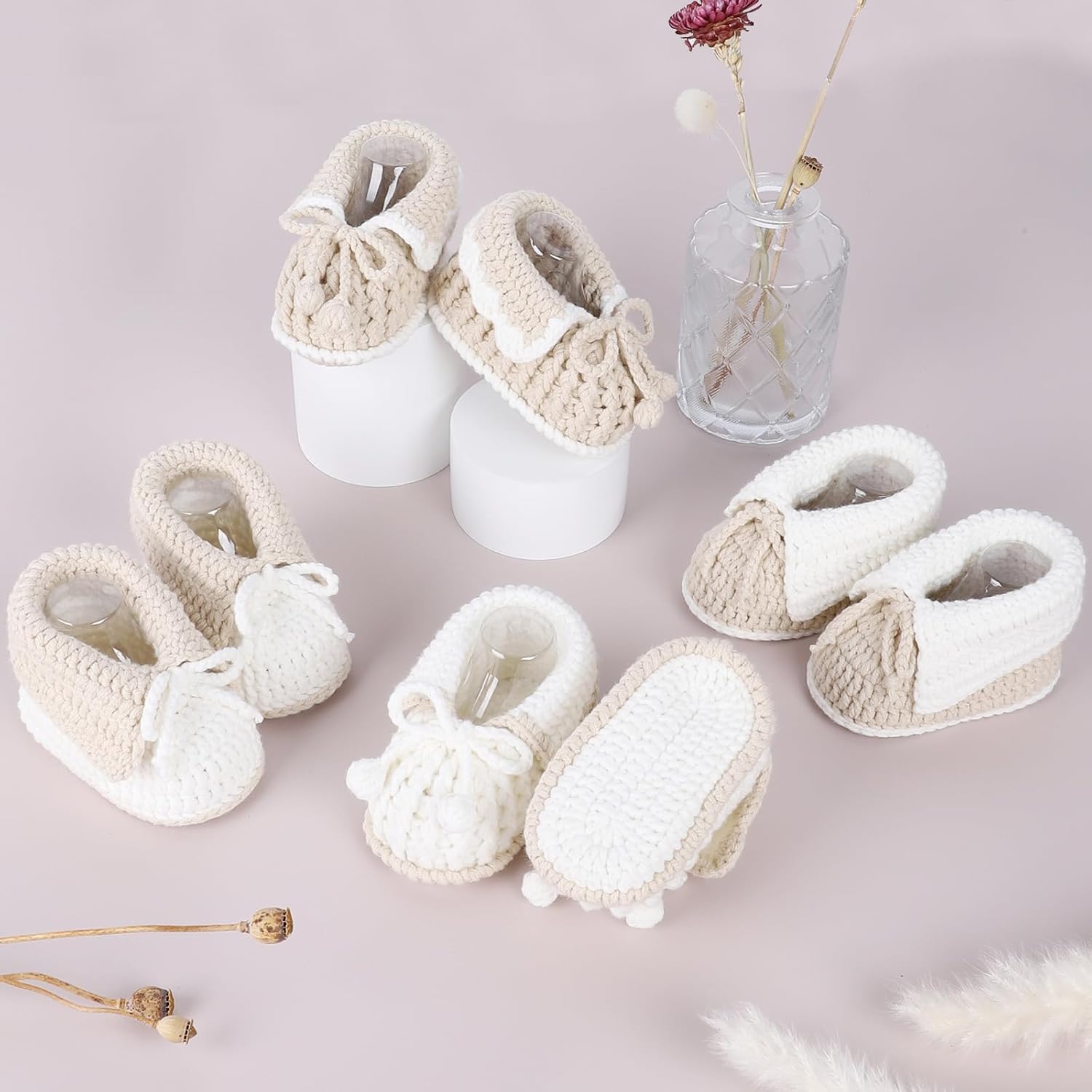 KARUNEL Baby Booties Soft Crochet Infant Shoes for Newborn Boy Girl
