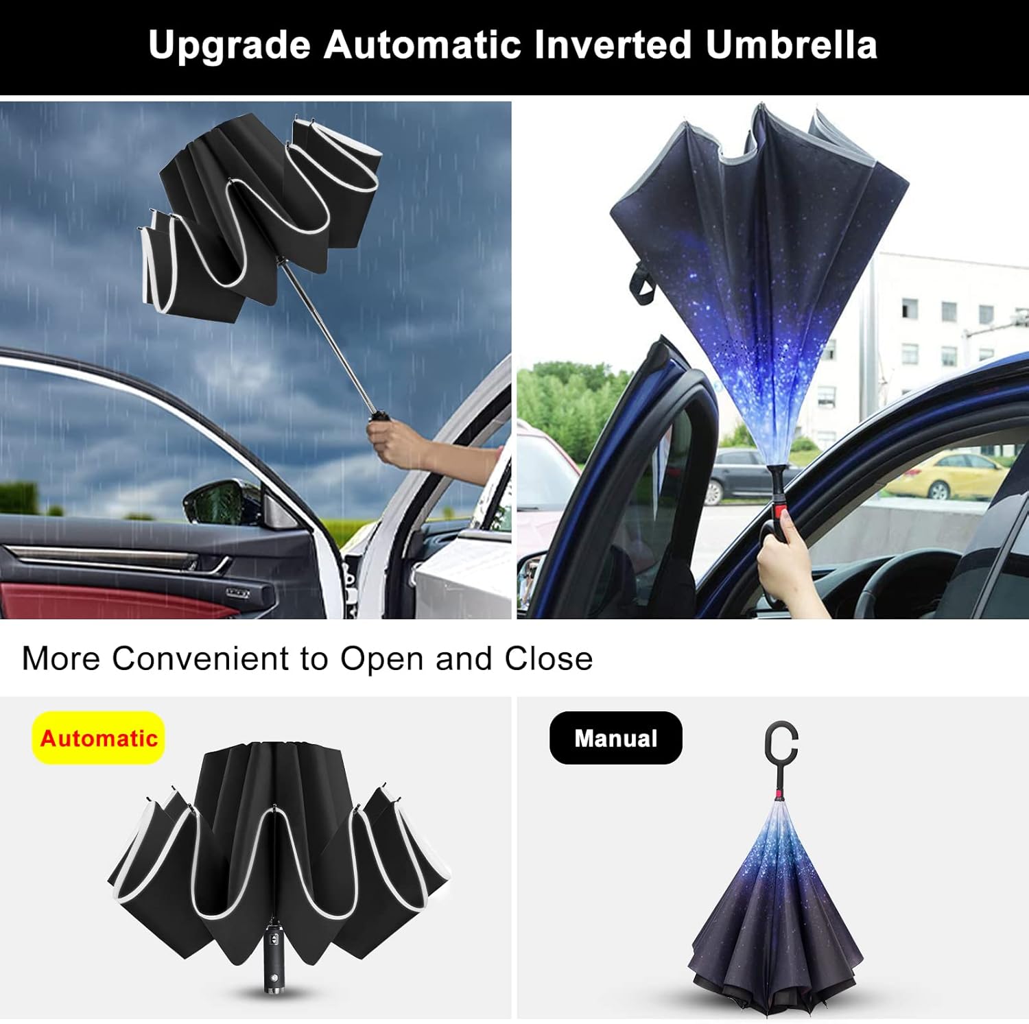 Lejorain Inverted Folding LED Umbrella - Auto Open Close