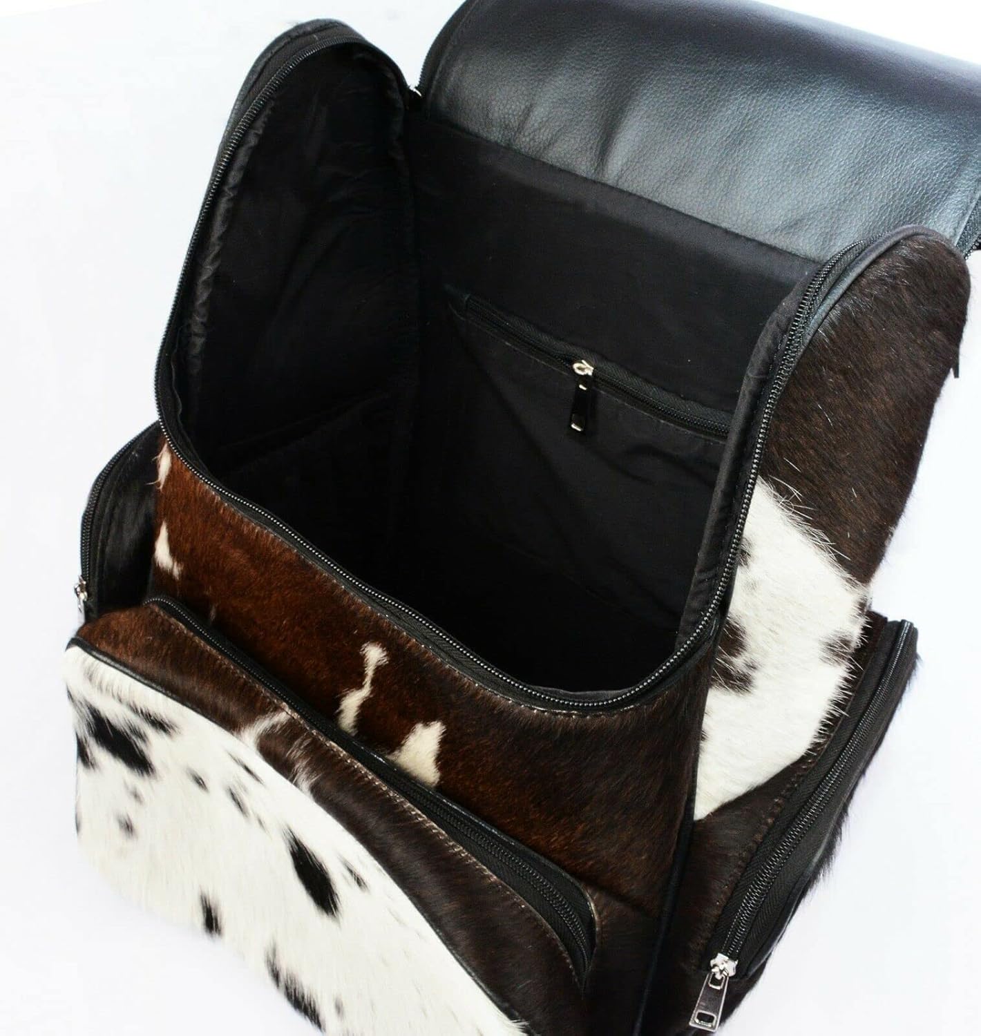 LP-FACON Cowhide Cow Skin Print Western Diaper Backpack Black