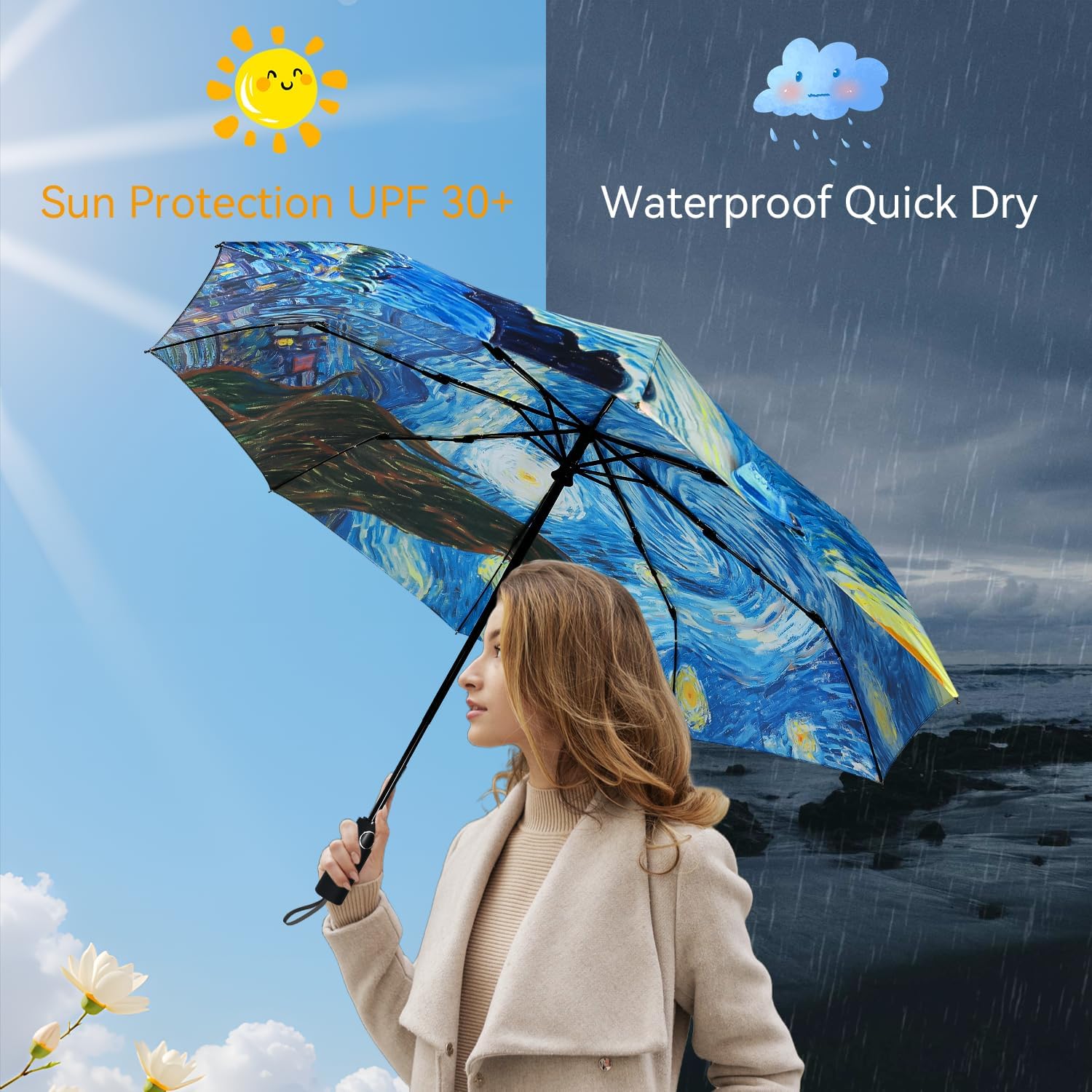 Van Gogh Artistic Folding Umbrella - Unisex Style